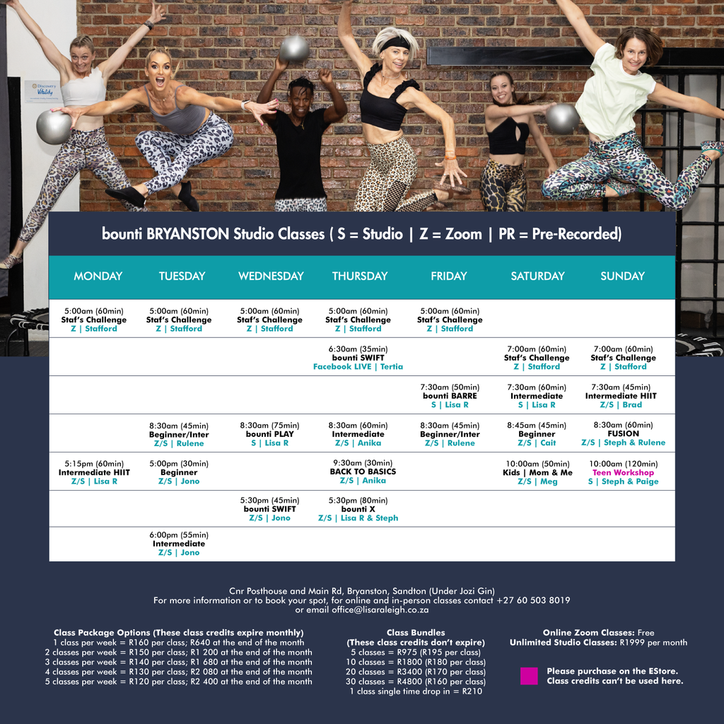 FREE LIVE bounti Classes - Lisa Raleigh Online Store
